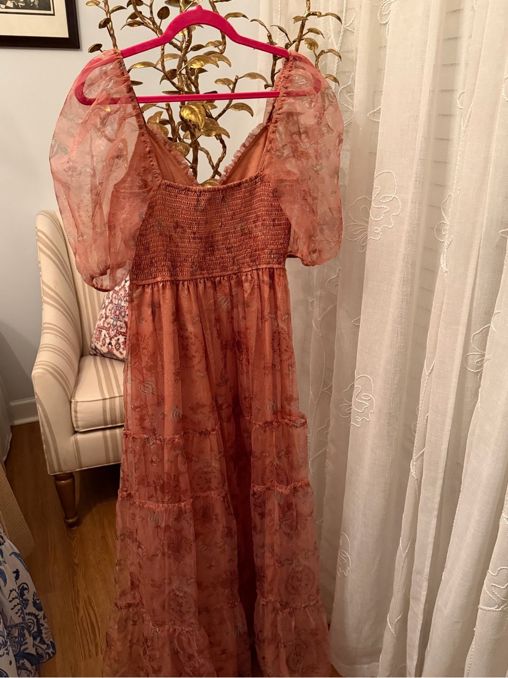Lulu's Blush Rose Sheer Puff-Sleeve Maxi Dress - Picture 4 of 5